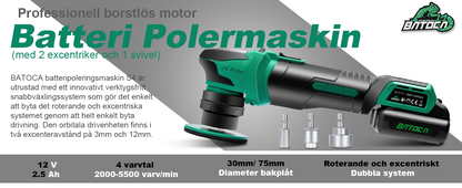 BATOCA Car Detailing Polisher S4,Rotary and Orbital Polishing Dual Applications,Professional Polishers,Brushless Motor,Mini Battery Polisher with 2 2.5Ah Batteries,2000-5500PMR 