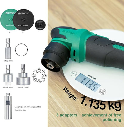 BATOCA Polermaskin för Bildetaljer S4,Roterande och Orbital Polering Dubbla Användningsområden,Professionell Polermaskiner,Borstlös Motor,Mini batteri polermaskin med 2 2.5Ah batterier,2000-5500PMR