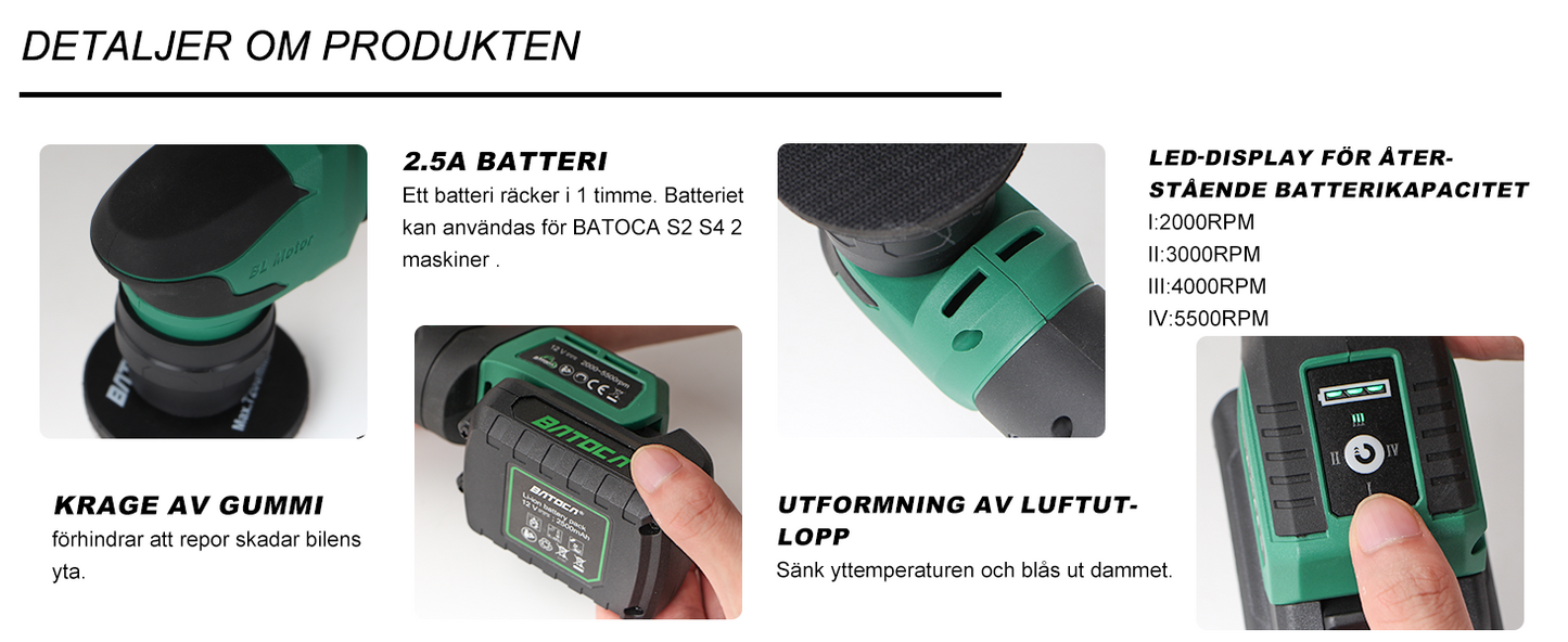 BATOCA Car Detailing Polisher S4,Rotary and Orbital Polishing Dual Applications,Professional Polishers,Brushless Motor,Mini Battery Polisher with 2 2.5Ah Batteries,2000-5500PMR 