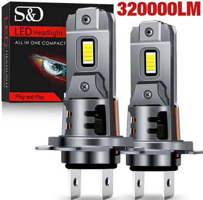 S&D 320000LM Mini H7 LED Headlight Bulb Wireless 250W CSP for Car Headlamp Auto Diode Lamps H7 Turbo Led 12V 6500K