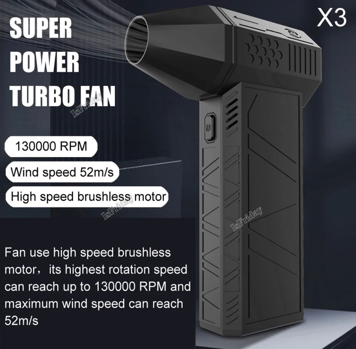 X3 Violent Blower Mini Turbo Jet Fan Handheld Brushless Motor 130,000 RPM Wind Speed 52m/s industrial Duct Fan