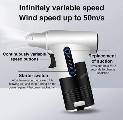 Brushless Turbo Jet Fan 120000RPM High Power Dust Blower Jet Dry Mini Vacuum Cleaner 3 Speed Blowing-Suction Handheld Air Blower