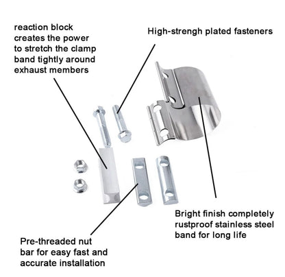 2,25" 2,5" 3,0" 304 överlappsled av rostfritt stål Avgasbandsklämma för avgasrörsanslutning Universalhylsklämband